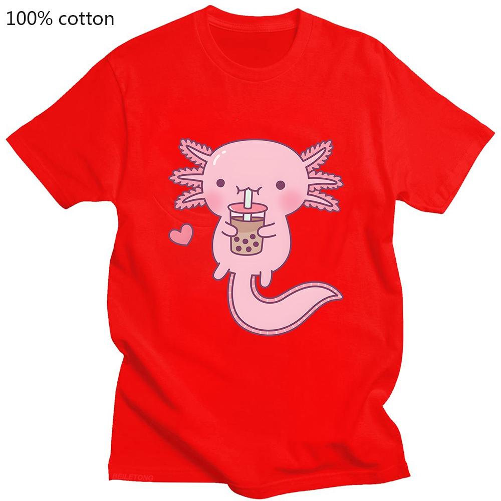 Bubble Tea Women Tshirts Pink Axlotl Kawaii Print T-shirt Street Hip Hop Crop Top Cool Summer Tee Shirt Cotton Fashion Clothing