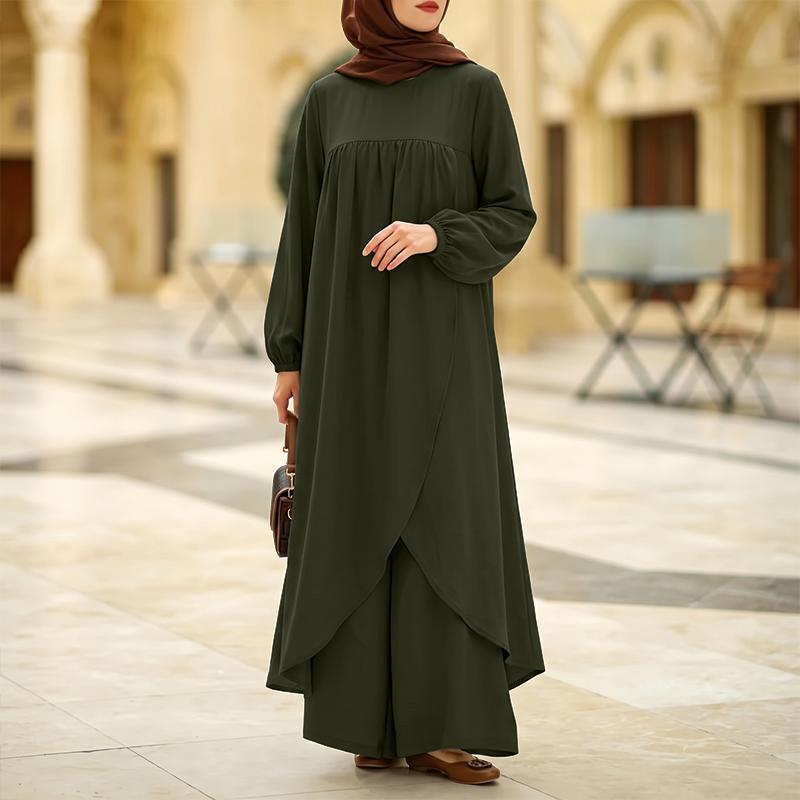 ZANZEA Women Elegant Long Blouse With Elastic Waist Long Pants Casual Two Piece Suit Sets