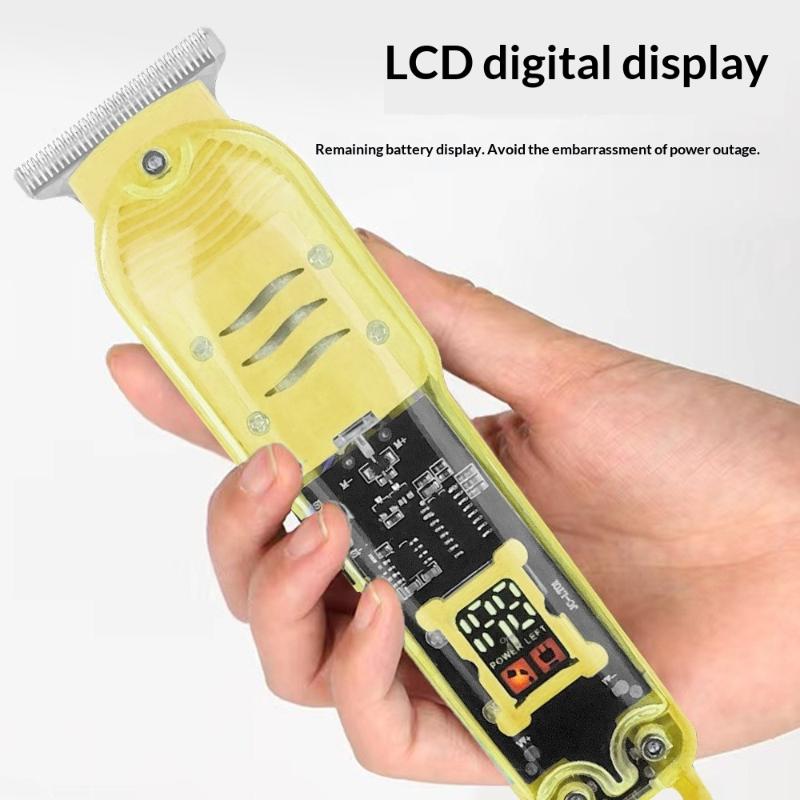 Electric Hair Trimmer Men'S Electric Shaver Trimmer Transparent Body Digital Display Professional Trimmer Usb Hair Cutting