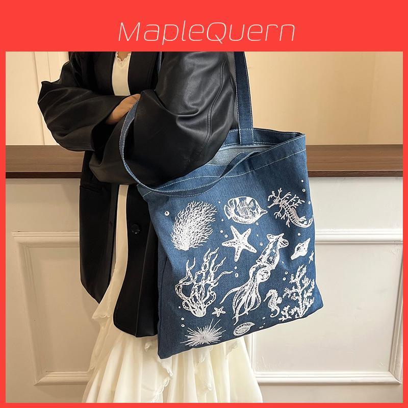 Denim Tote Bag For Women Large Capacity Casual School Shopping Shoulder Bag