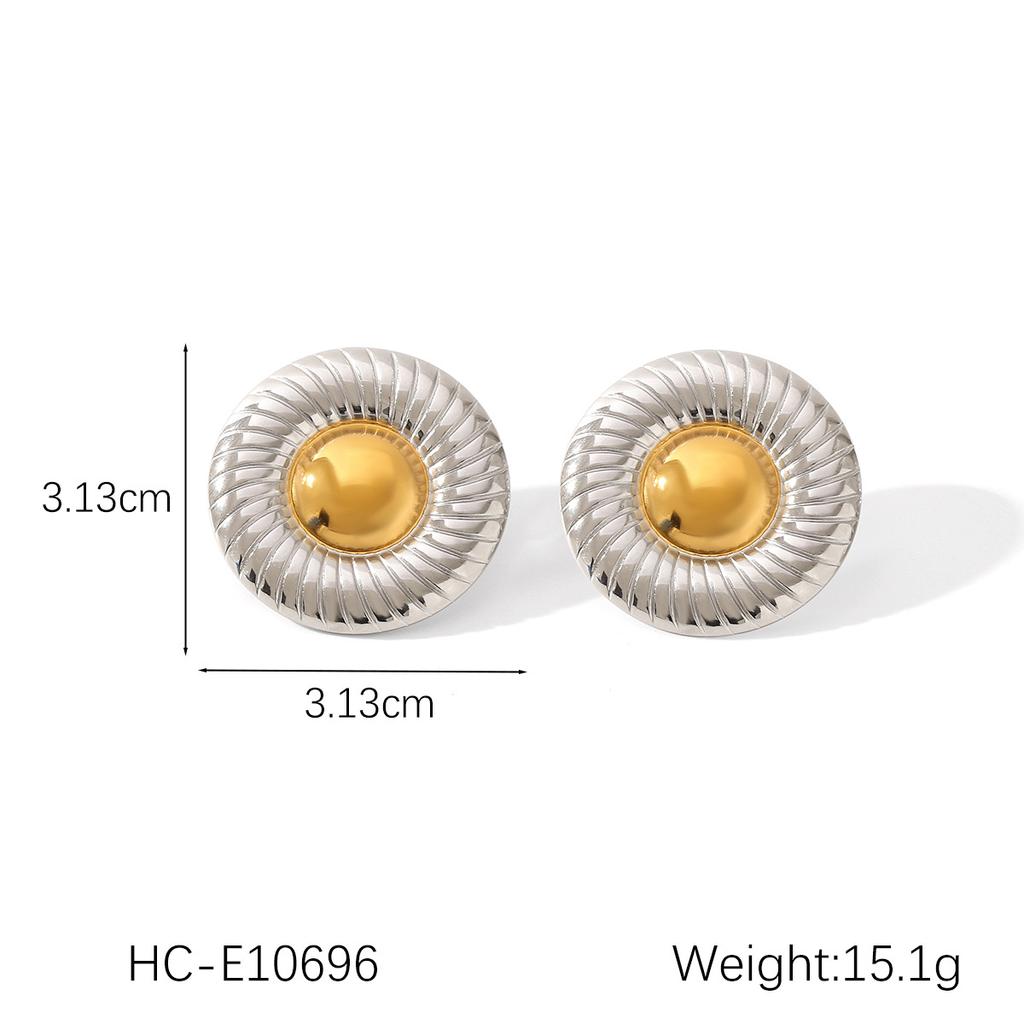 Gold and silver color blocked stainless steel earrings for women, smooth geometric texture, sun pentagram, European and American design, jewelry gift