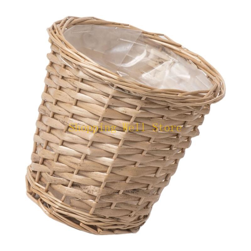 KX4B Woven Wicker Plant Flower Container with Plastic Liner For Home and Garden Use