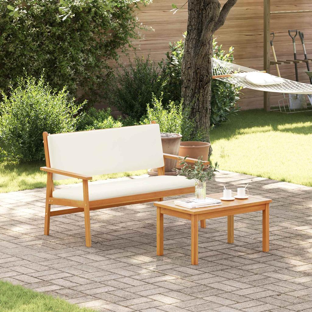 Garden Sofa Set with Cushions 2 Pcs Cream White Solid Acacia Wood
