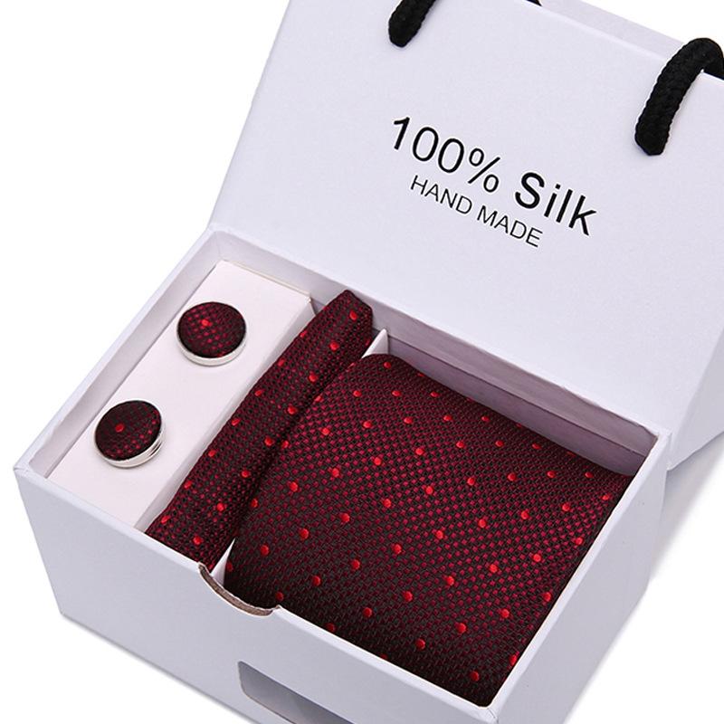 Gift Box Men'S Tie Five-Piece Set, Formal Business 7.5Cm Striped Blue And Black Tie Wedding Groom