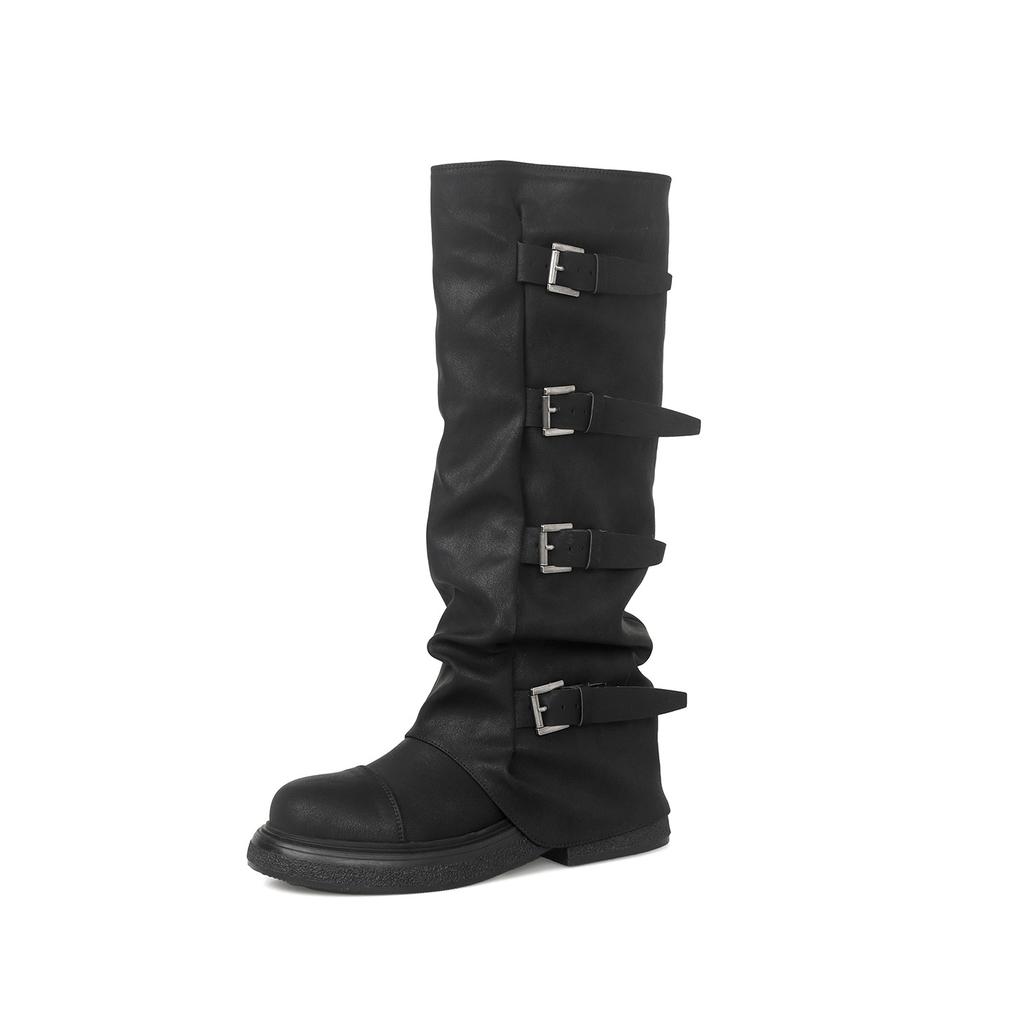 Boots Women's Coarse Heel Pants Boots British Vintage Knight Boots Fried Street Spice Girl Skinny Wasteland Wind Belt Buckle Boots