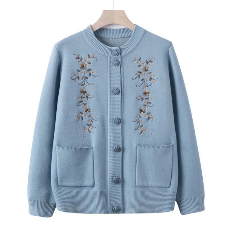 

Пожилой средней длины осенний пуловер с начесом, утолщенный вязаный свитер, пальто для мамы, кардиган для бабушки, зимняя одежда для пожилой женщины 4XL (recommended 130-72.5kg)