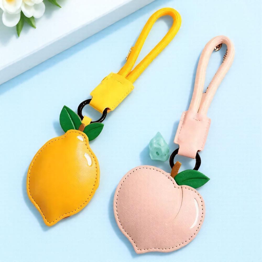 Peach Cherry Keychain Cartoon Car Keyring Creative PU Leather Bag Pendant  Students