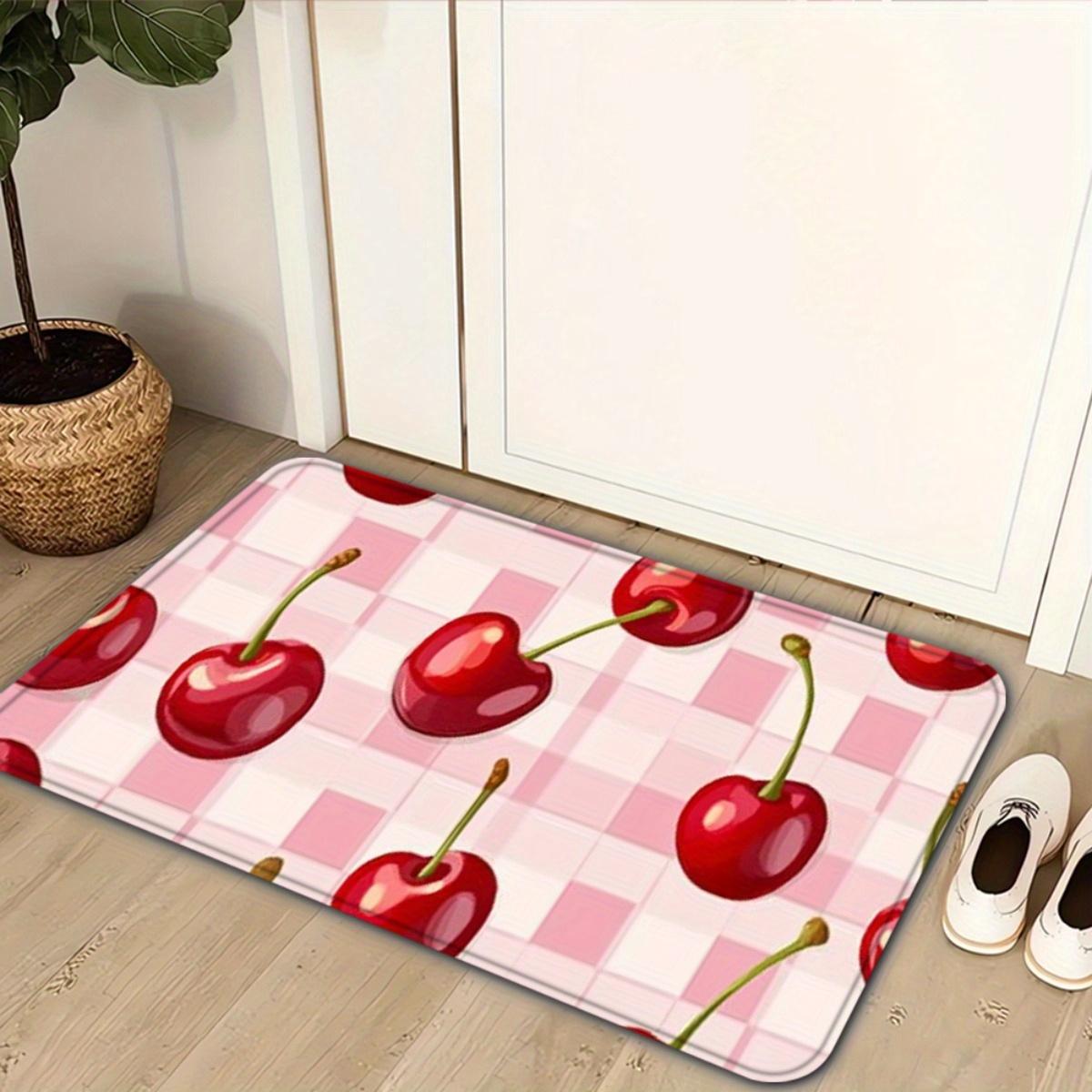 

Welcome Home Doormat Cherry Heart Pattern Modern Home Decor Entryway Rug Sweet Berry Design Indoor Non-Slip Door Mat 40x60cm