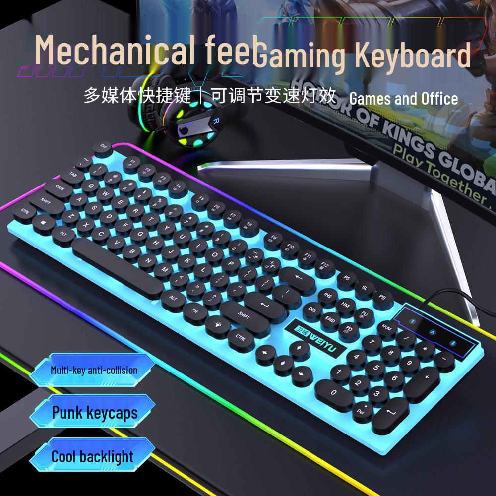 Retro Punk Luminous Wired Keyboard & Mouse Set for Gaming and Office Use