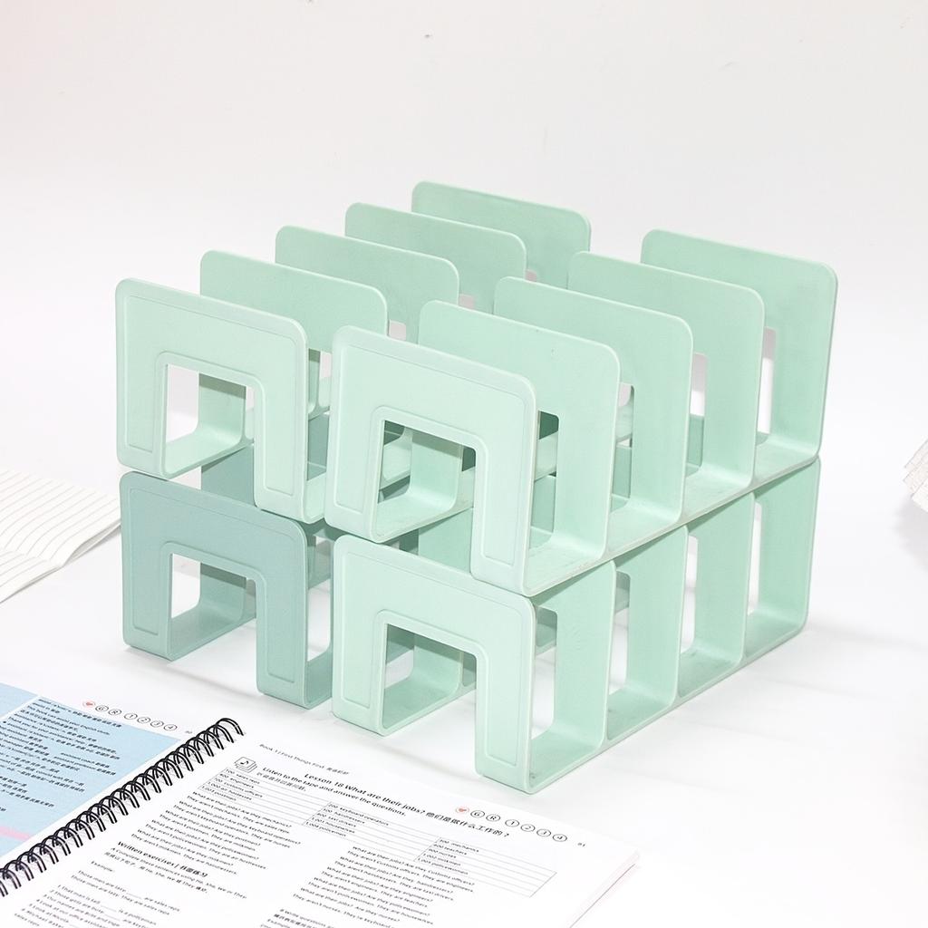 4-Pack Four-Section Bookends, Desktop Book Organizer with Dividers, Desk Shelf, Book Stand, Bookshelf