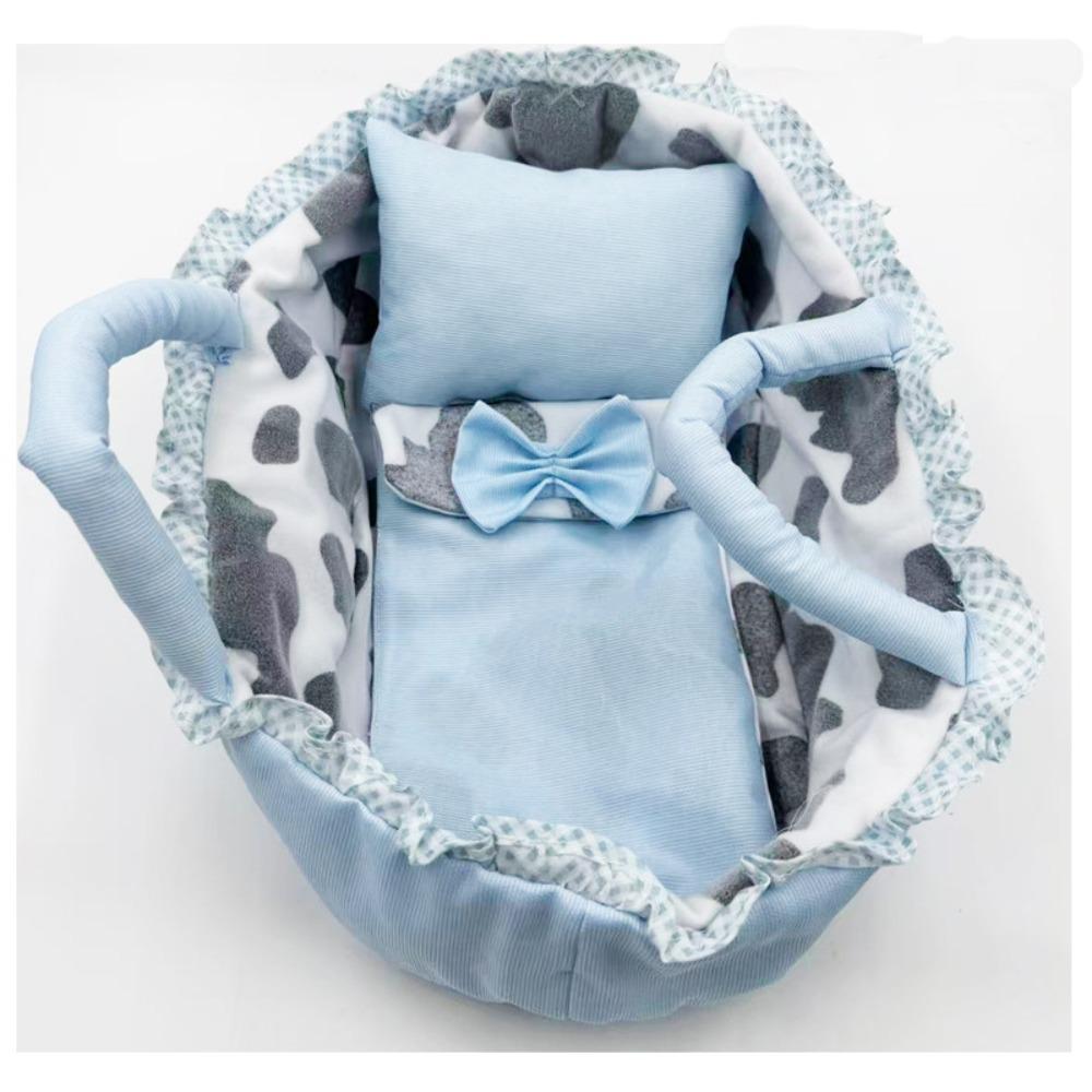 Hand-pull Design Doll Basket Soft Pink Gingham Dollhouse Accessories Ruffled Design Washable Material Pretend Play Toys