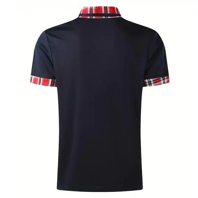 Men’s everyday casual short-sleeved polo shirt with a solid-colour patch pocket design