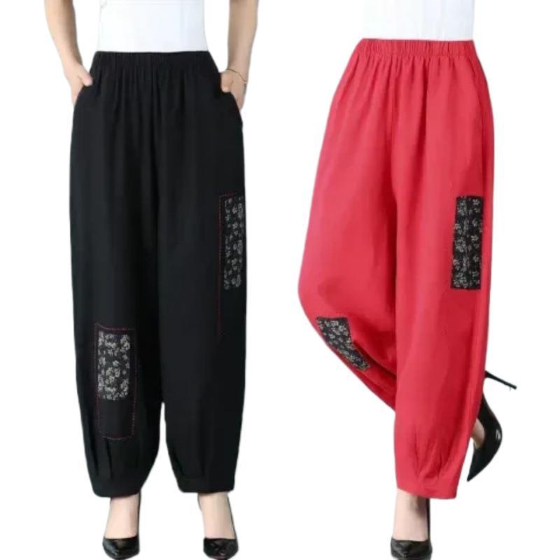 Women's Ethnic Style Embroidered Patchwork Harem Pants - Plus Size Lantern Fit for Summer