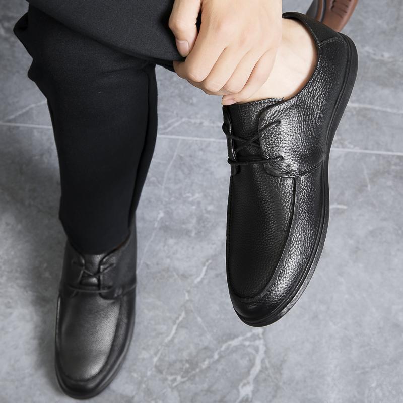 Men's Business Shoes genuine leather Soft Moccasins Comfortable Casual Shoes for Men Autumn Solid Black Men Sneakers