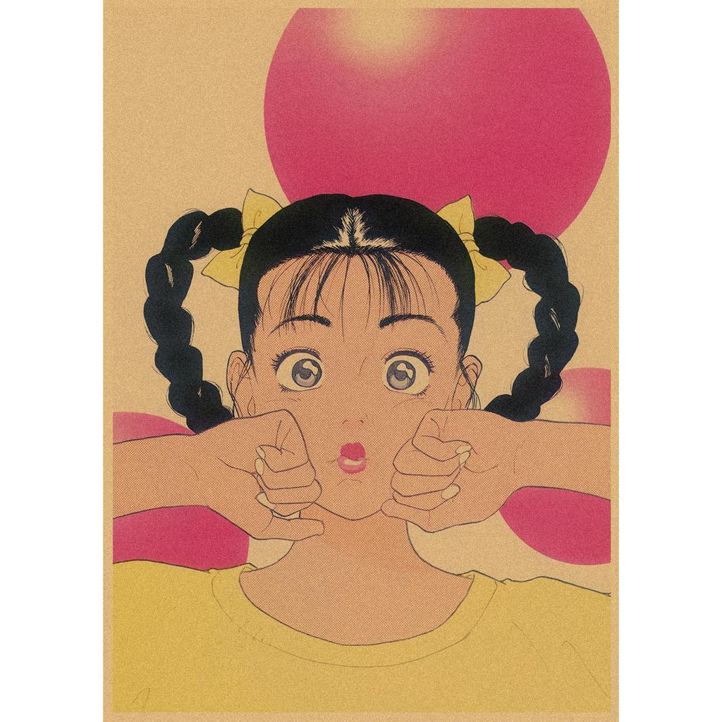 Sakura Diaries Retro Kraftpapier Manga Illustration Wandkunst