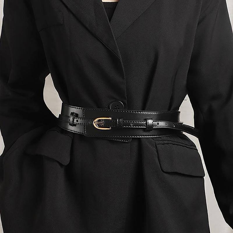 Simple Pu Leather Detachable Girdle  Pin Buckle Wide Waistband Vintage Coat Dress Belt For Women Clothes Decoration
