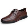 Mens Genuine Leather Casual Shoes Middle-Aged Senior Round Toe Breathable Non-Slip Rubber Sole Lace-Up Comfortable