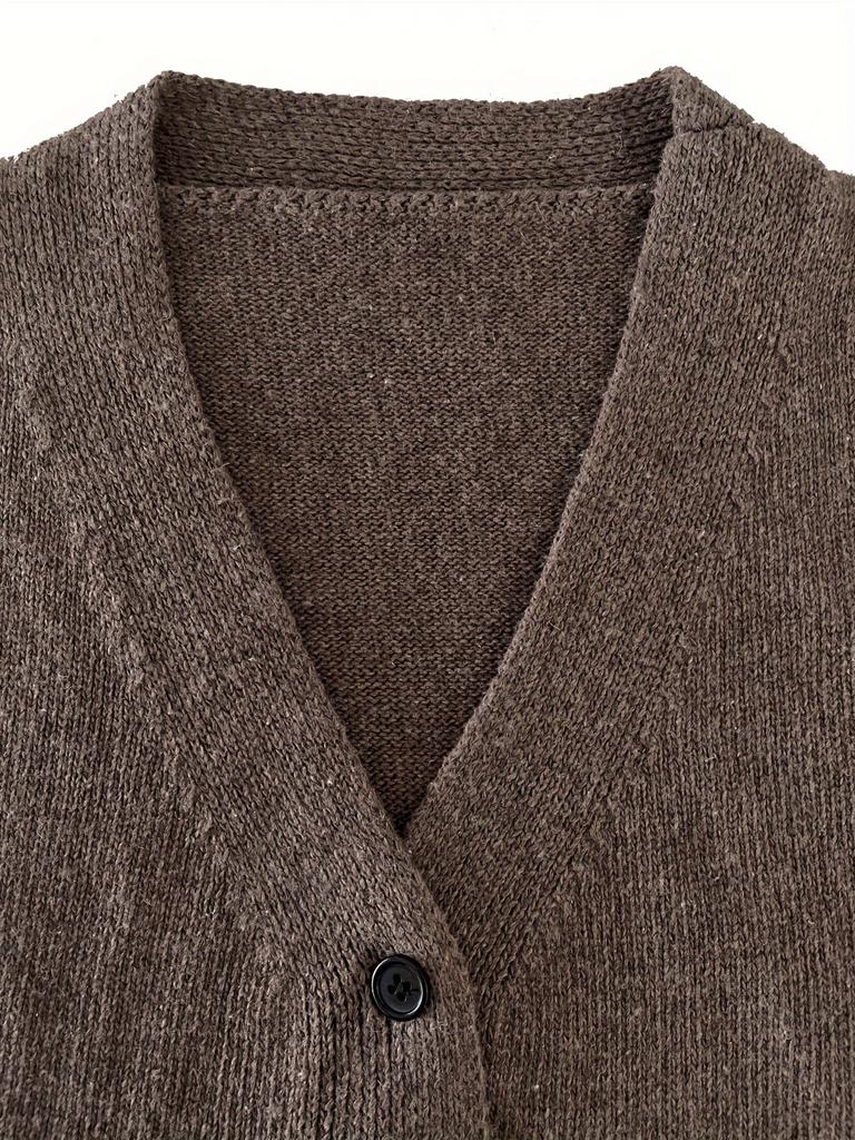 Rose Beauty A Plus Size Solid Pockets Button Front Cardigan, Casual Sleeveless Knitted Cardigan, Women's Plus Size Clothing