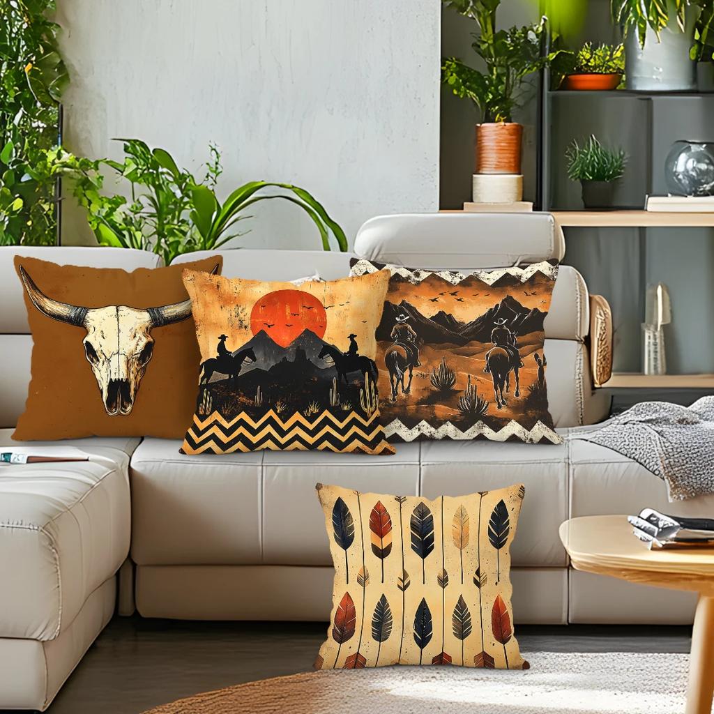 Western Cowboy Cushions Pillowcase Printed Polyester 45x45cm Throw Pillow Cover Decorative Sofa Cushions Pillowslip Home Decor