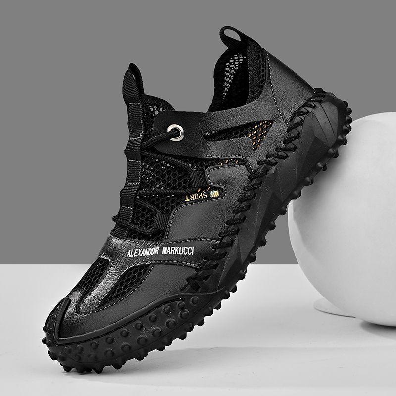 Herrenschuhe, modische Loafer aus echtem Leder, atmungsaktiv, für den Sommer, Frühling, zum Schnüren, bequeme Freizeitschuhe für den Außenbereich, Herren-Sneakers