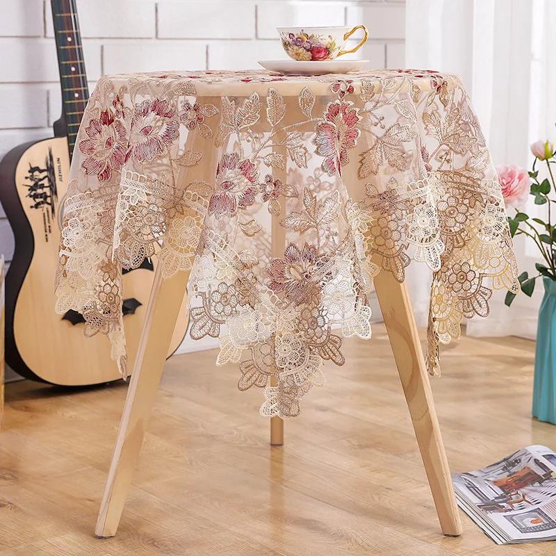 

Горда рожева біла мереживна скатертина для весільної вечірки Напівпрозора захисна кришка для столу Вишита скатертина Чайний рушник Домашній декор 150x150cm square