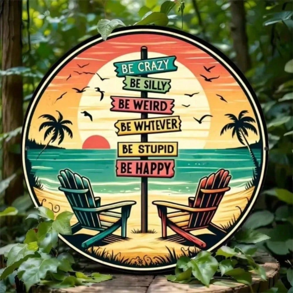 

Retro Tropical Sunset Metal Wall Sign Round Bar Club Art Home Decor Aesthetic Room Decoration Bathroom Bedroom 20x20 різнокольоровий