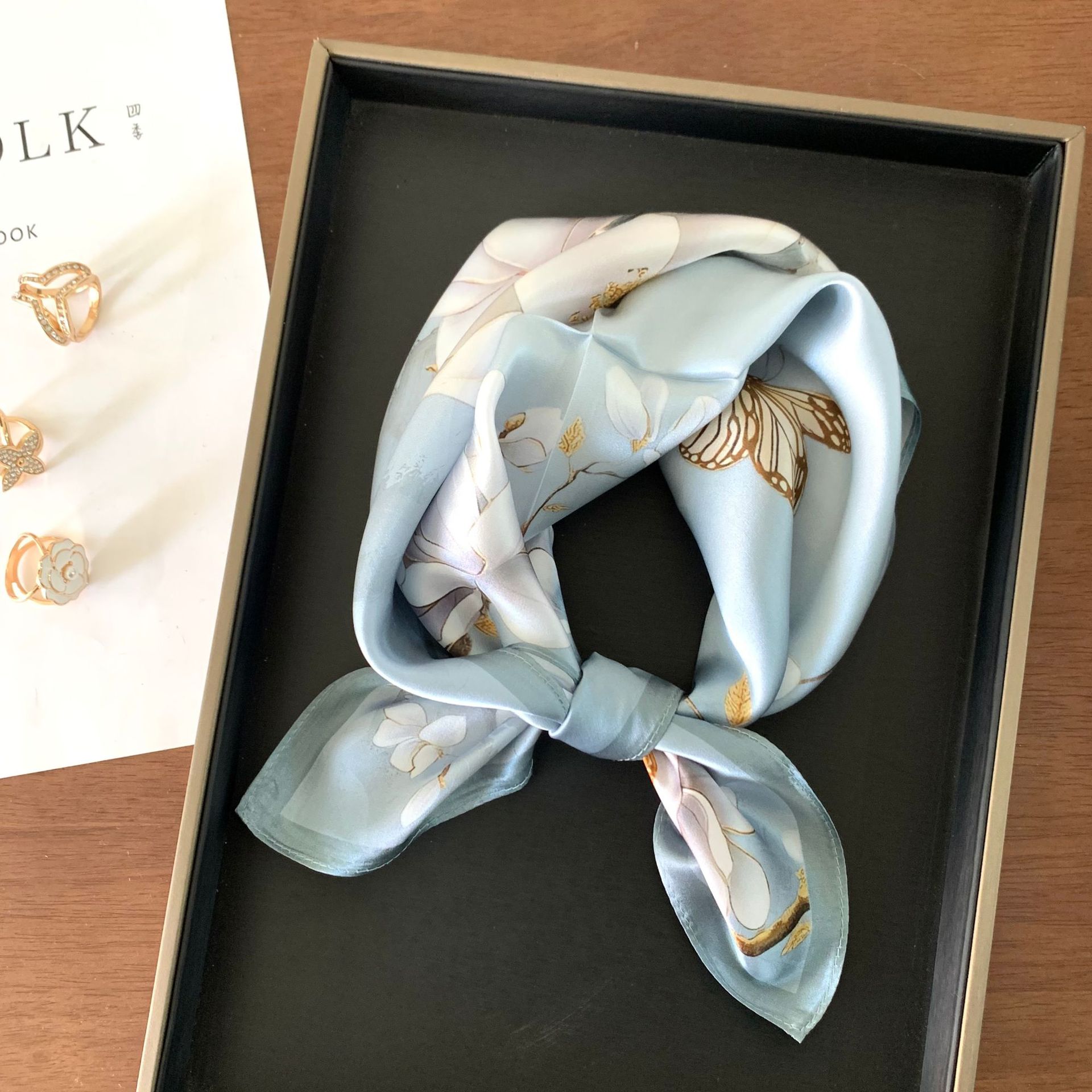 Hangzhou silk silk scarf women s spring and summer senior sense 100% mulberry silk small square scarf silk scarf women s festival 53-53