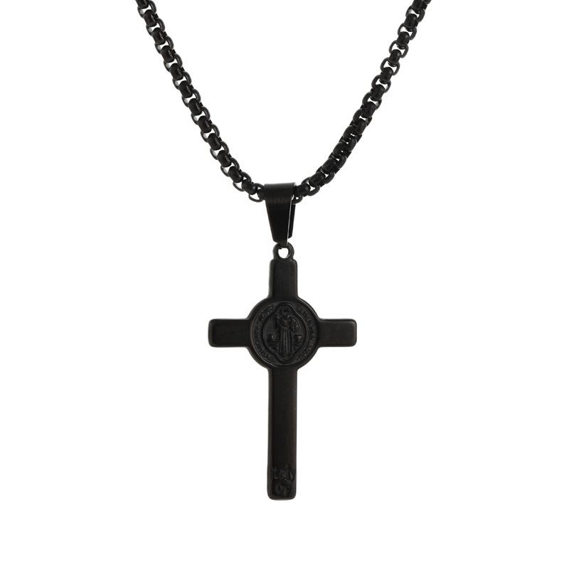 New Exorcist Saint Benedict Amulet Cross Necklace Titanium Steel Pendant 60CM