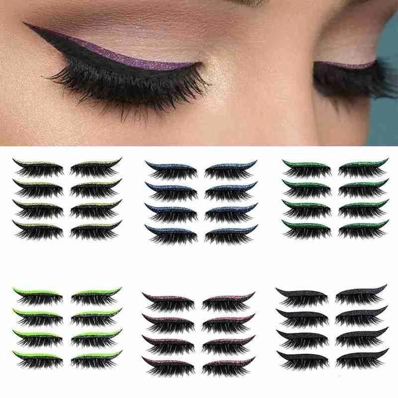 Set di adesivi per trucco occhi ciglia finte Riutilizzabile Eyeliner e adesivi per ciglia Eyeliner glitterato