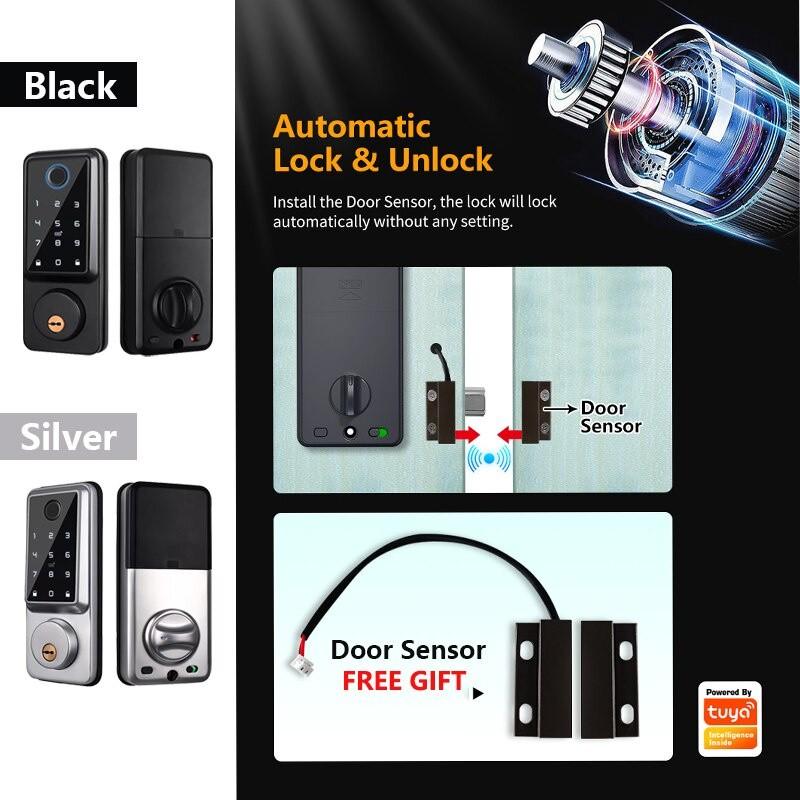 A1 TT Lock/ Tuya WiFi Auto Fingerprint Digital Electronic Door Lock With Door Sensor Password/IC Card/APP/Key Smart Door Lock
