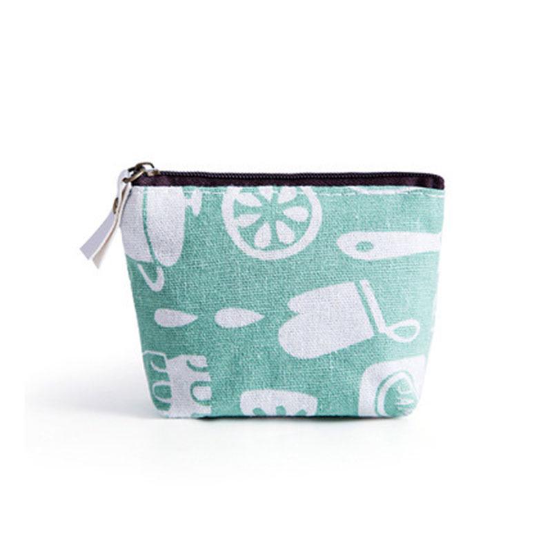 Retro Korean Cotton-Linen Coin Purse and Key Bag with Cartoon Design