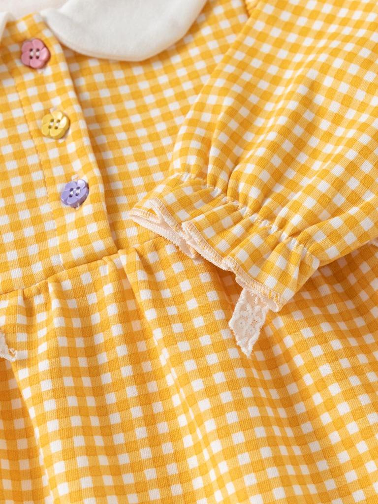 0-6 Years Girls' Long-Sleeve Plaid Cotton Dress - Spring & Autumn Princess Style