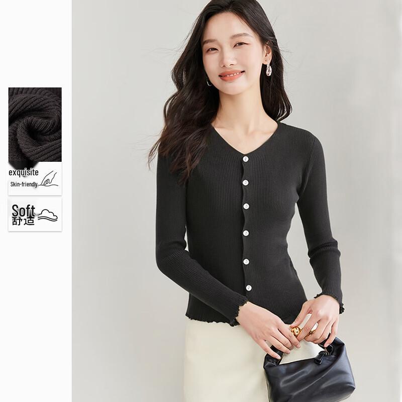 Women's Lightweight V-Neck Long-Sleeve Knit Top