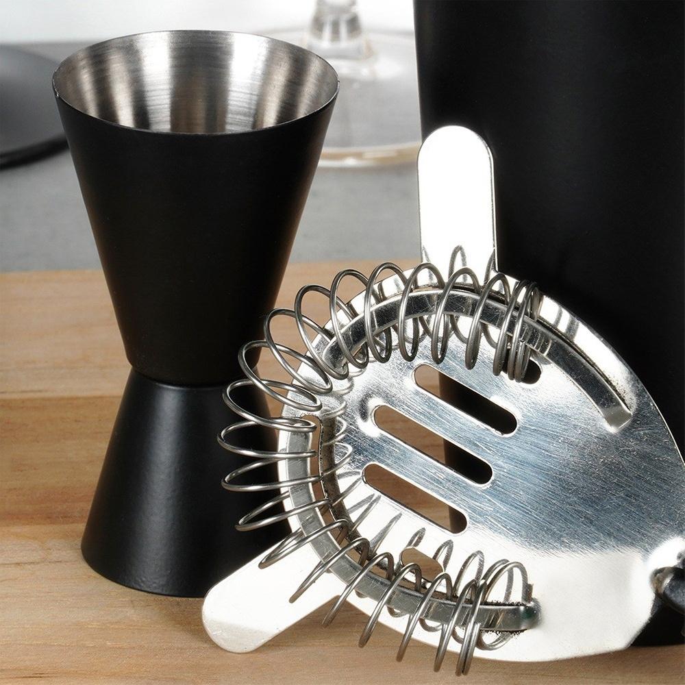 Bar Set Shaker Measuring Cup Strainer Tongs Drinking Spoon 5 Pcs.