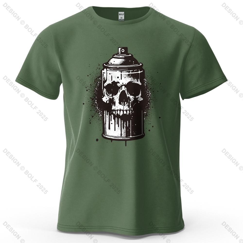 Skull Spray Can Printed Men's T-Shirt 100% Cotton Oversized Dark Graphic Tees for Women Tops Tees Casual Streetwear