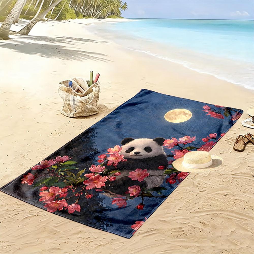 Panda among cherry blossoms Print beach towel, quick drying, suitable for travel, outdoor sports, jogging, the beach and swimming, gift