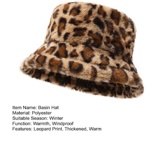 Dámská zimní čepice Plochá kupole Klobouk s leopardím potiskem Čepice umyvadlo zesílená teplá plyšová čepice kyblík Teplá pletená čepice