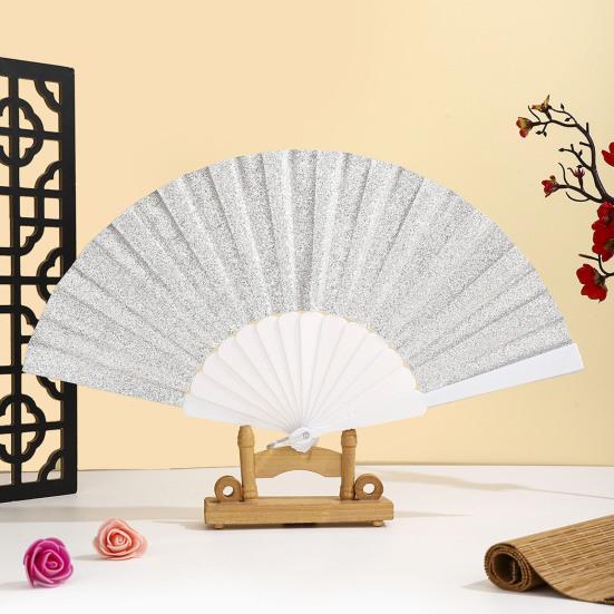 Glitter Powder Folding Fan Hand Held Fan with Plastic Ribs Portable Summer Fan Decoration Dance Performance Props Party Accessories