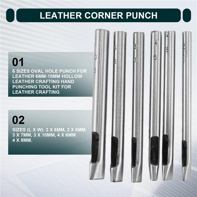 Good-6 Sizes Oval Hole Punch For Leather 6Mm-10Mm Hollow Leather Crafting Hand Punching Tool Kit For Leather Crafting