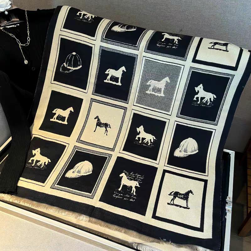 

Новый женский шарф, зимний плащ из искусственного кашемира, шаль с изображением лошади и животных, современный элегантный двухсторонний шарф с кисточками для женщин