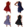 Women Halter Sleeveless Dress Ruffle Layered Swing Dress Loose Lightweight Elegant Solid Color