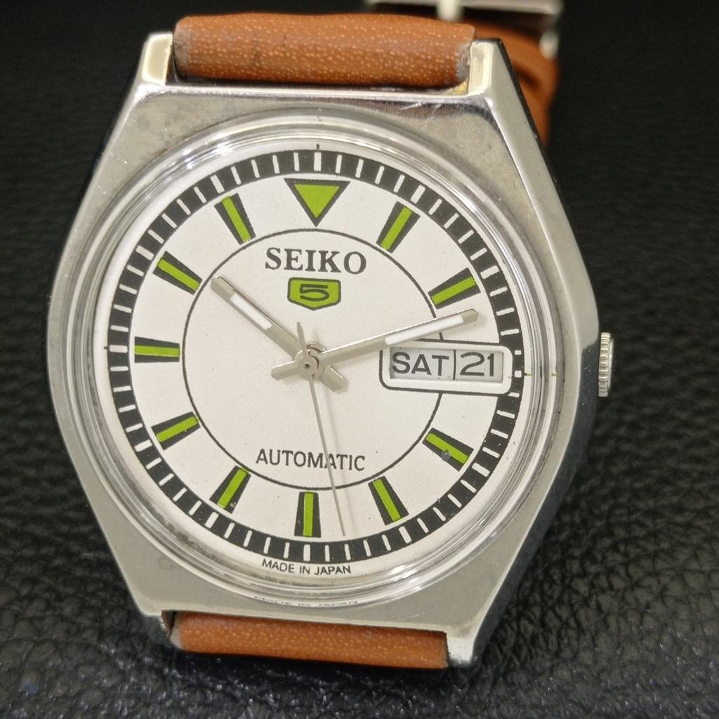 VINTAGE SEIKO 5 AUTOMATIC JAPAN 6309A MENS WHITE COLOR DIAL WATCH A702729-1
