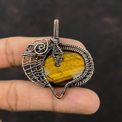 Tigerauge Kupferanhänger Draht gewickelt Anhänger Natur Edelstein Schmuck Handarbeit Eleganter Anhänger Geschenk für Ihn Schöner Kupferdraht Schmuck