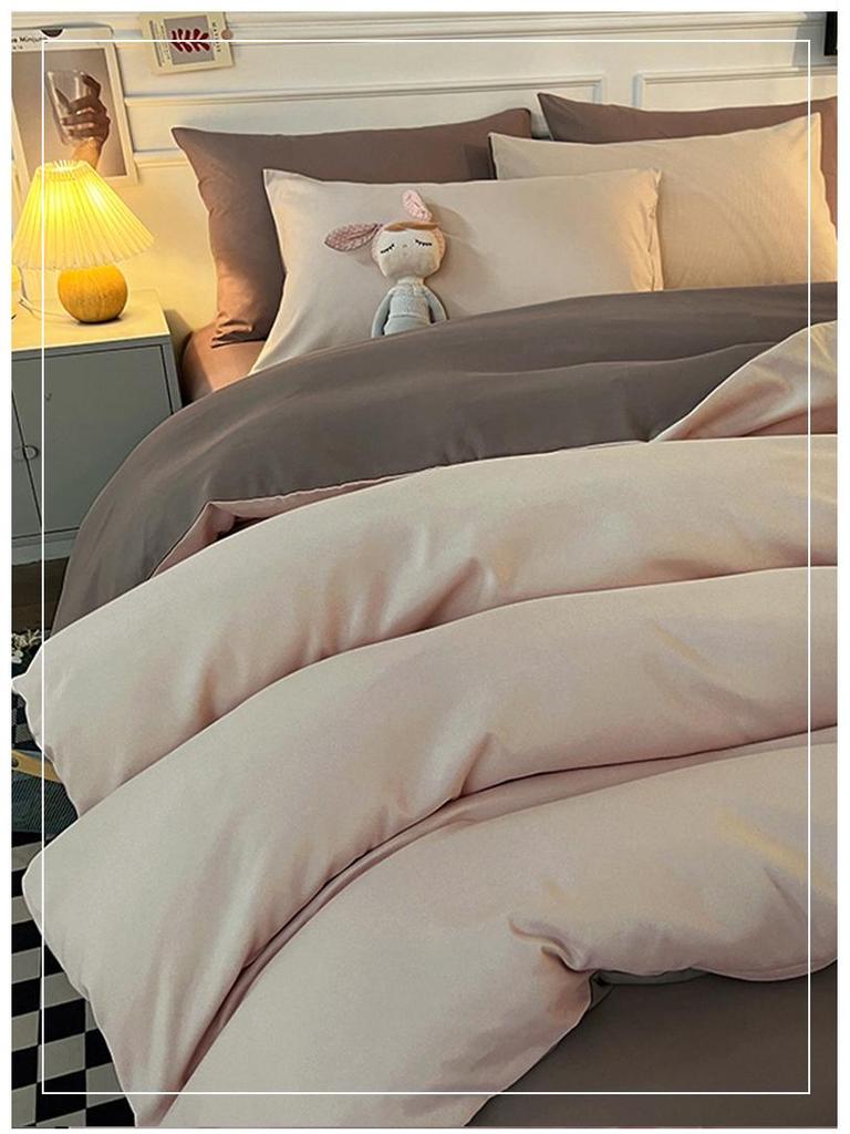 Brushed Cotton Four-Piece Bedding Set: Sheet & Duvet Cover for Student Dorm Single Bed