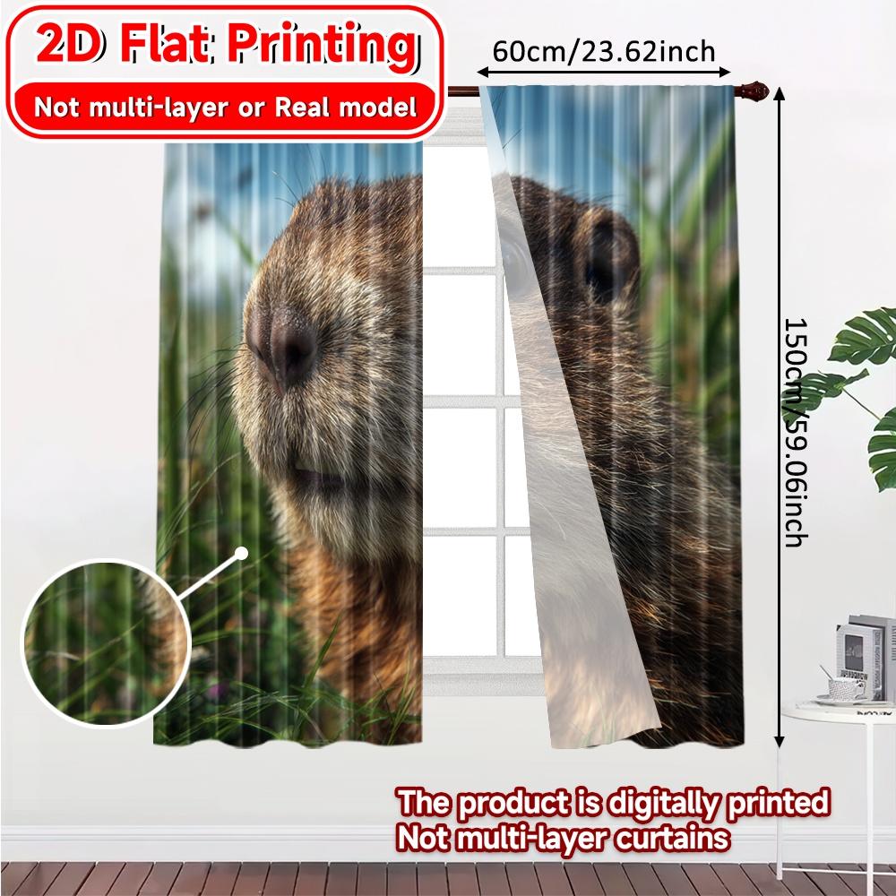 2D Flat Printing  2pcs Happy Groundhog Popular Print Curtains Durable Polyester Curtains Decorations For Home Suitable for