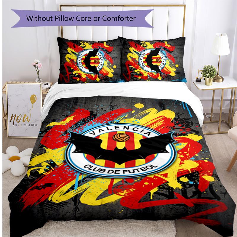 Valencia FC Printed 3PCS Bedding Set Breathable Duvet Cover with Pillowcases Decorative Bed Linen for Bedroom Home