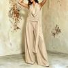 Combinaison à col halter pour femme Pantalon large Couleur unie Décontracté Sans manches Dos nu Romper Élégant Blanc