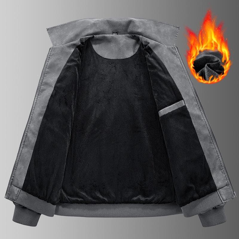 Spring and Autumn New Men's Leather Jacket Lapel Three-dimensional Pocket Fashion Trendy Men's Clothing Casual Versatile Trendy Brand Leather Jacket
