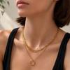 SHIXIN Vintage Simple 18K Gold Plated Stainless Steel Chain Round Pendant Necklace Women Fashion Multilayer Choker Neck Jewelry