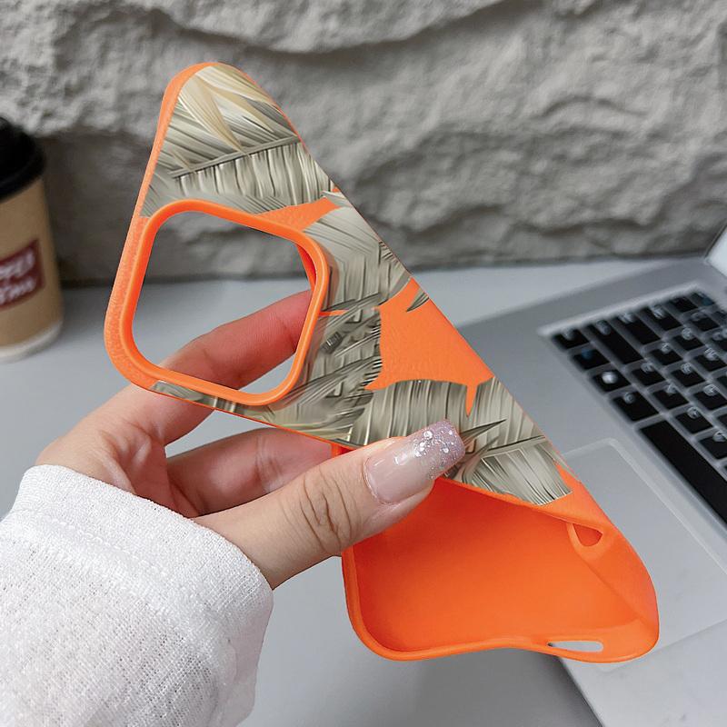 Capa de TPU Macio Para iPhone 16 16e 15 Pro Max 14 13 12 11 Folhas Secas Estampadas À Prova de Choque Silicone Macio Capa de Telefone